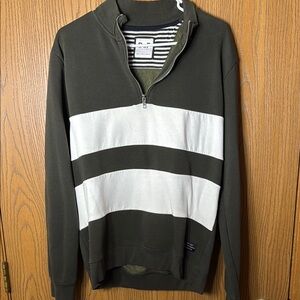 Green and White Zip Up Sweater with Knit Texture